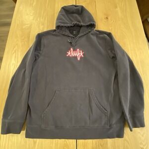 HUF Spell Out Logo Hoodie XL Black Red Embroidered Pullover Streetwear Skate